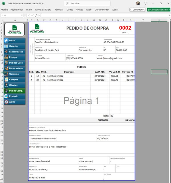 Central das Planilhas - MRP Explosão de Materiais